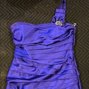 Cindy Y2K Satin One Shoulder Dress Size XL Color Purple Satin Short Ruffle Mini